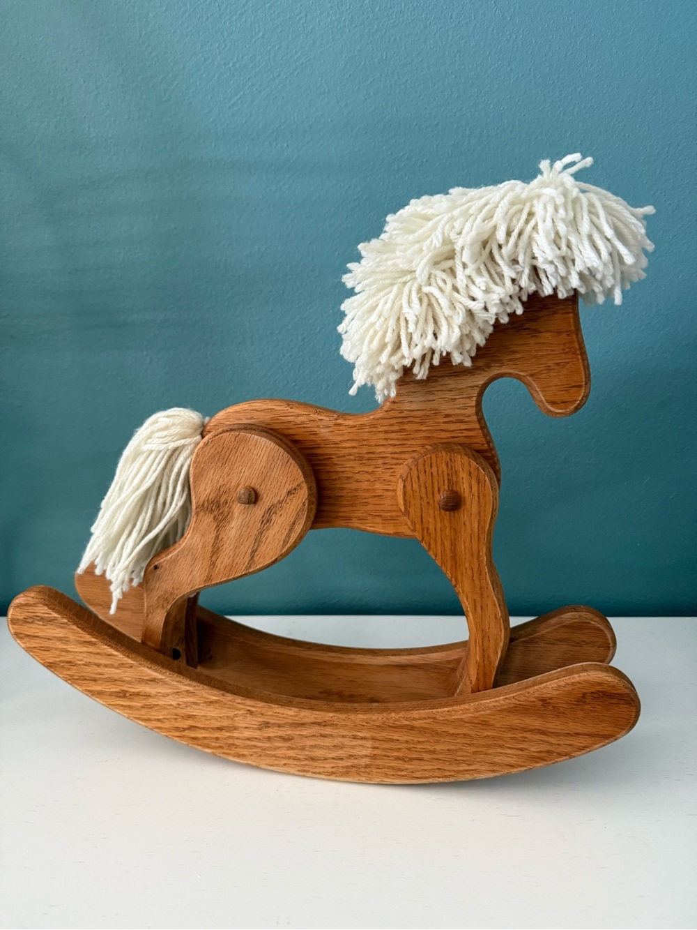 Vintage Wood Toy Rocking Horse Yarn Mane Rustic Farmhouse Nursery Child Decor